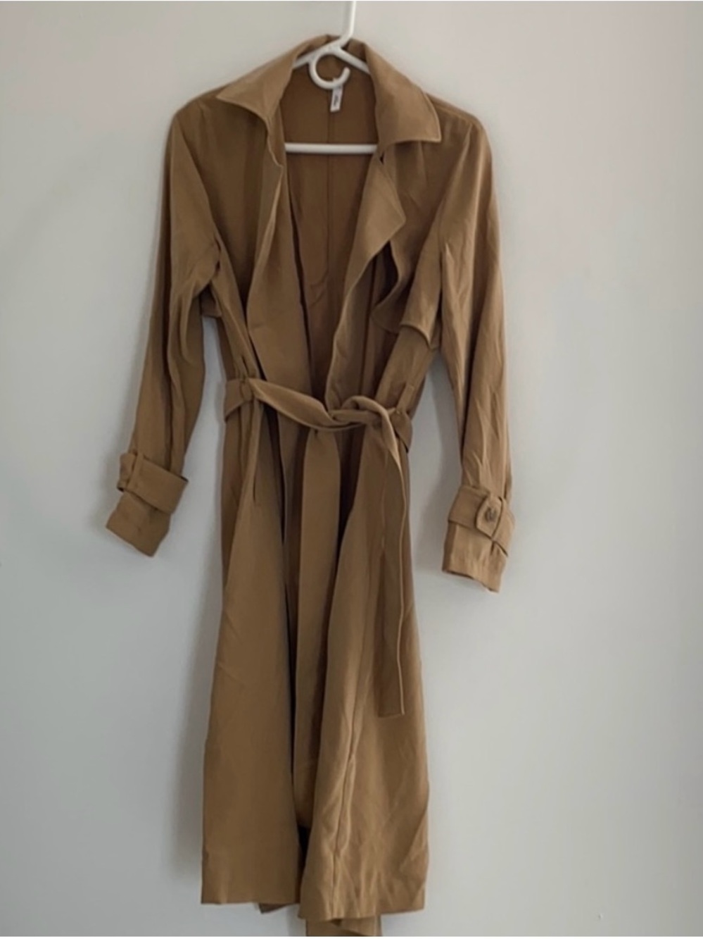 Mango Camel tan Tie-Waist Trench long Coat